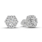 1 Carat Diamond Hexagon Halo Stud Earrings 14K - White Gold