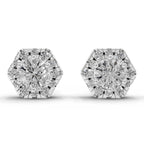 1 Carat Diamond Hexagon Halo Stud Earrings 14K - White Gold