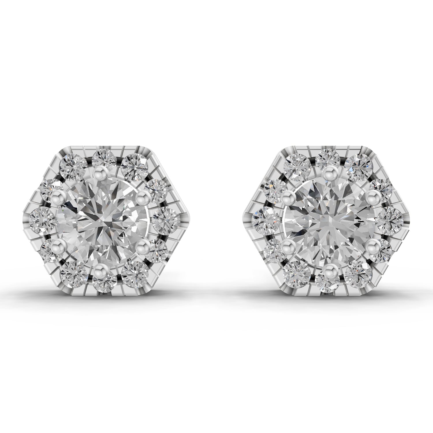 1 Carat Diamond Hexagon Halo Stud Earrings 14K - White Gold
