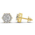 1 Carat Diamond Hexagon Halo Stud Earrings 14K