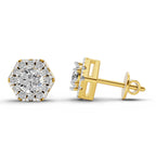 1 Carat Diamond Hexagon Halo Stud Earrings 14K