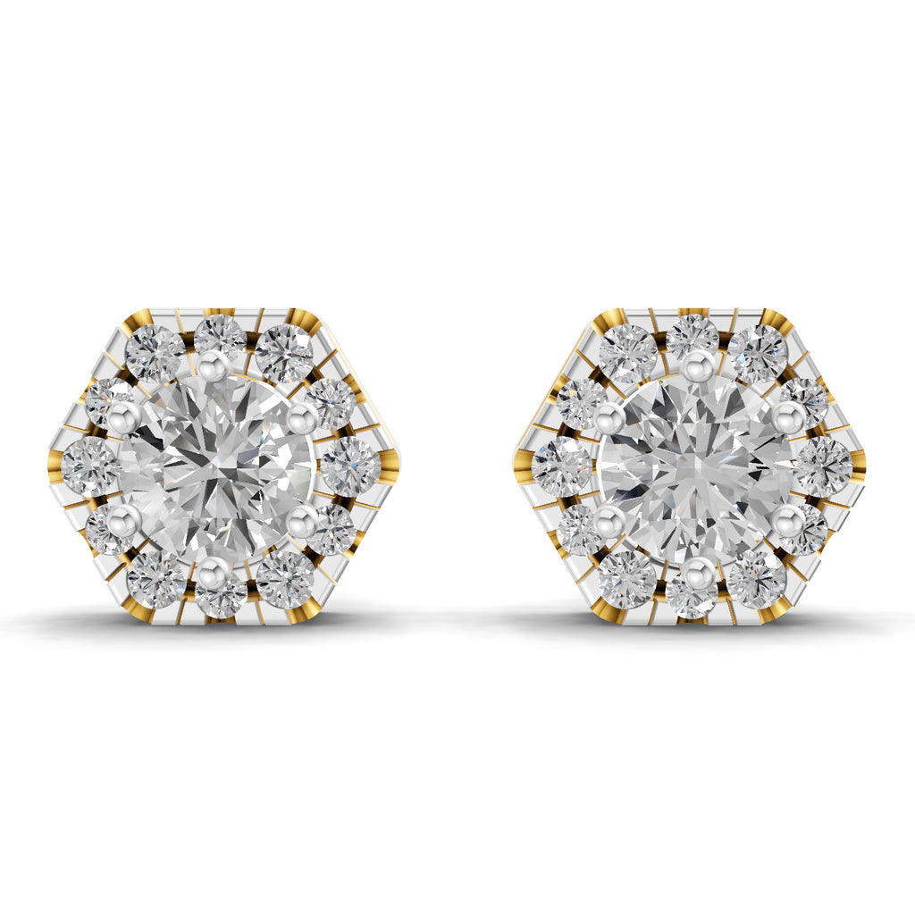 1 Carat Diamond Hexagon Halo Stud Earrings 14K