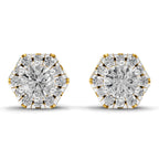 1 Carat Diamond Hexagon Halo Stud Earrings 14K