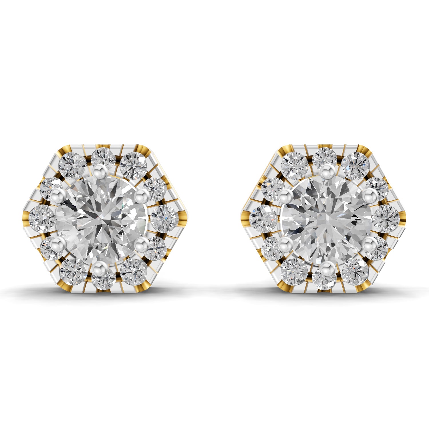 1 Carat Diamond Hexagon Halo Stud Earrings 14K