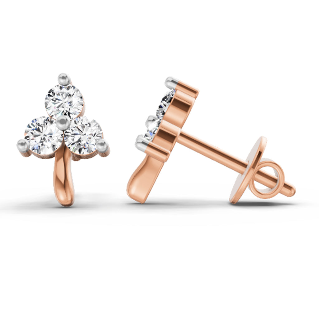 0.52 Carat 3 Stone Diamond Stud Earrings 14K - Rose Gold