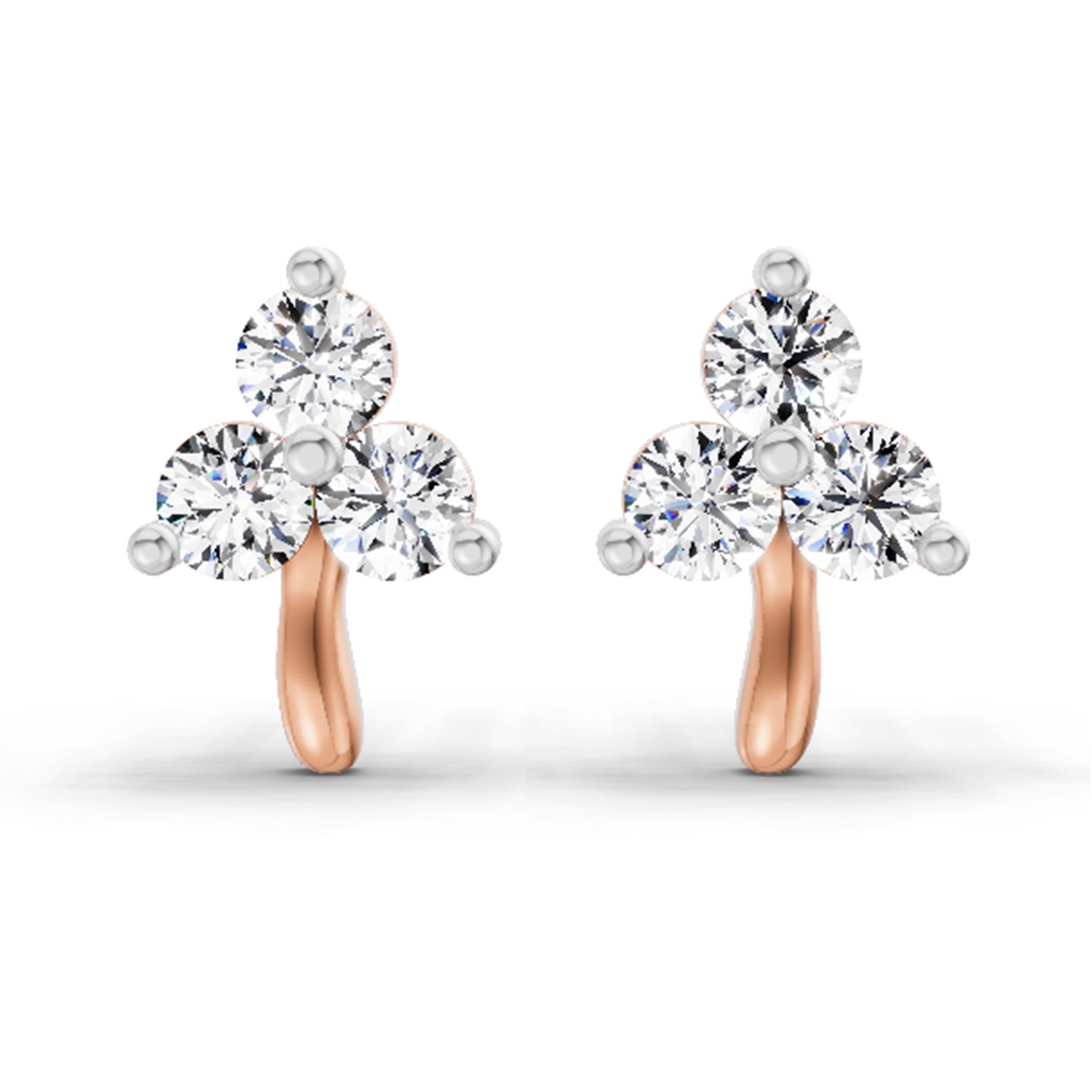 0.52 Carat 3 Stone Diamond Stud Earrings 14K - Rose Gold
