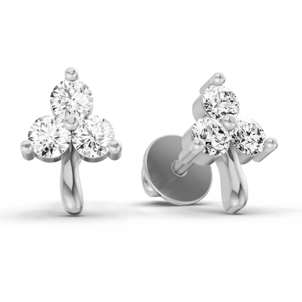 0.52 Carat 3 Stone Diamond Stud Earrings 14K - White Gold