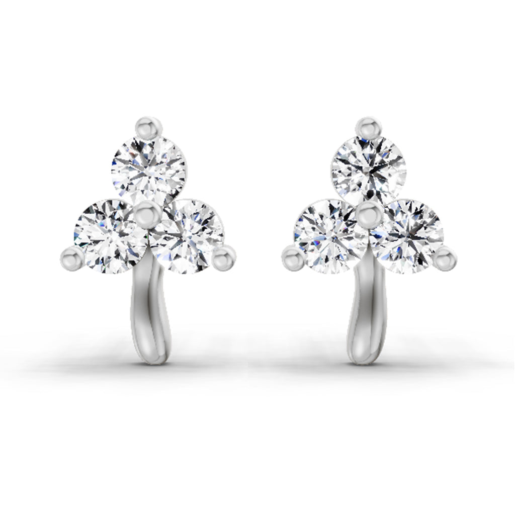 0.52 Carat 3 Stone Diamond Stud Earrings 14K - White Gold