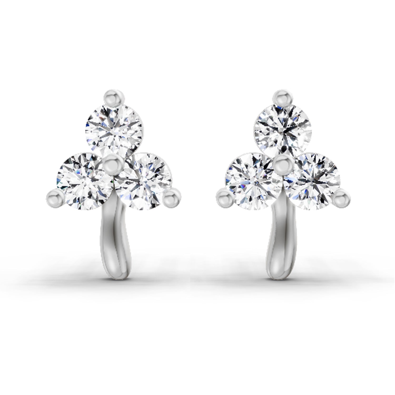 0.52 Carat 3 Stone Diamond Stud Earrings 14K - White Gold