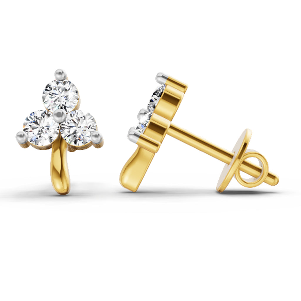 0.52 Carat 3 Stone Diamond Stud Earrings 14K
