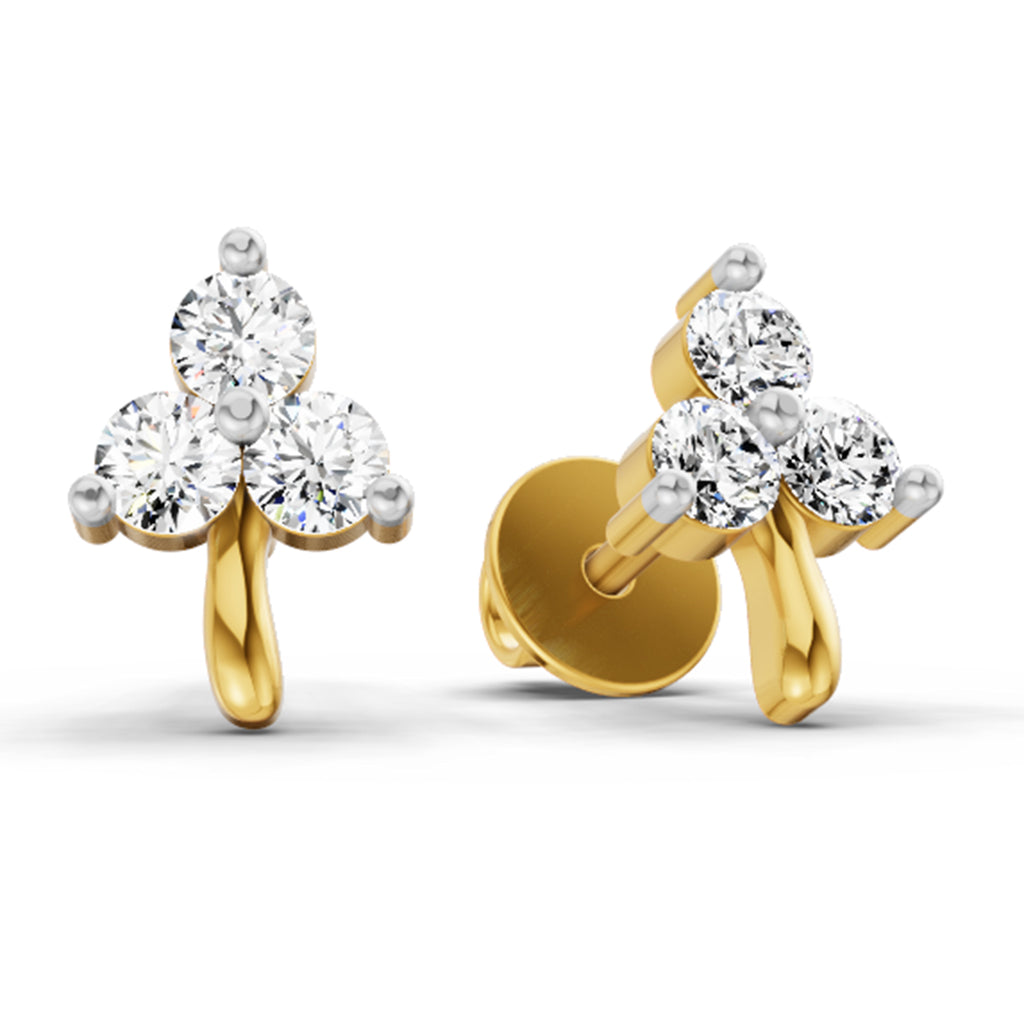 0.52 Carat 3 Stone Diamond Stud Earrings 14K