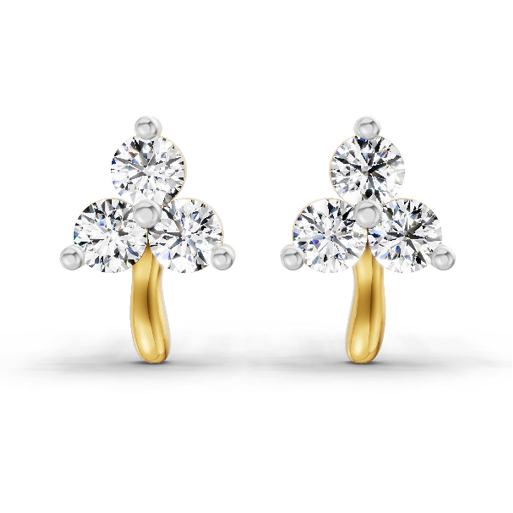 0.52 Carat 3 Stone Diamond Stud Earrings 14K