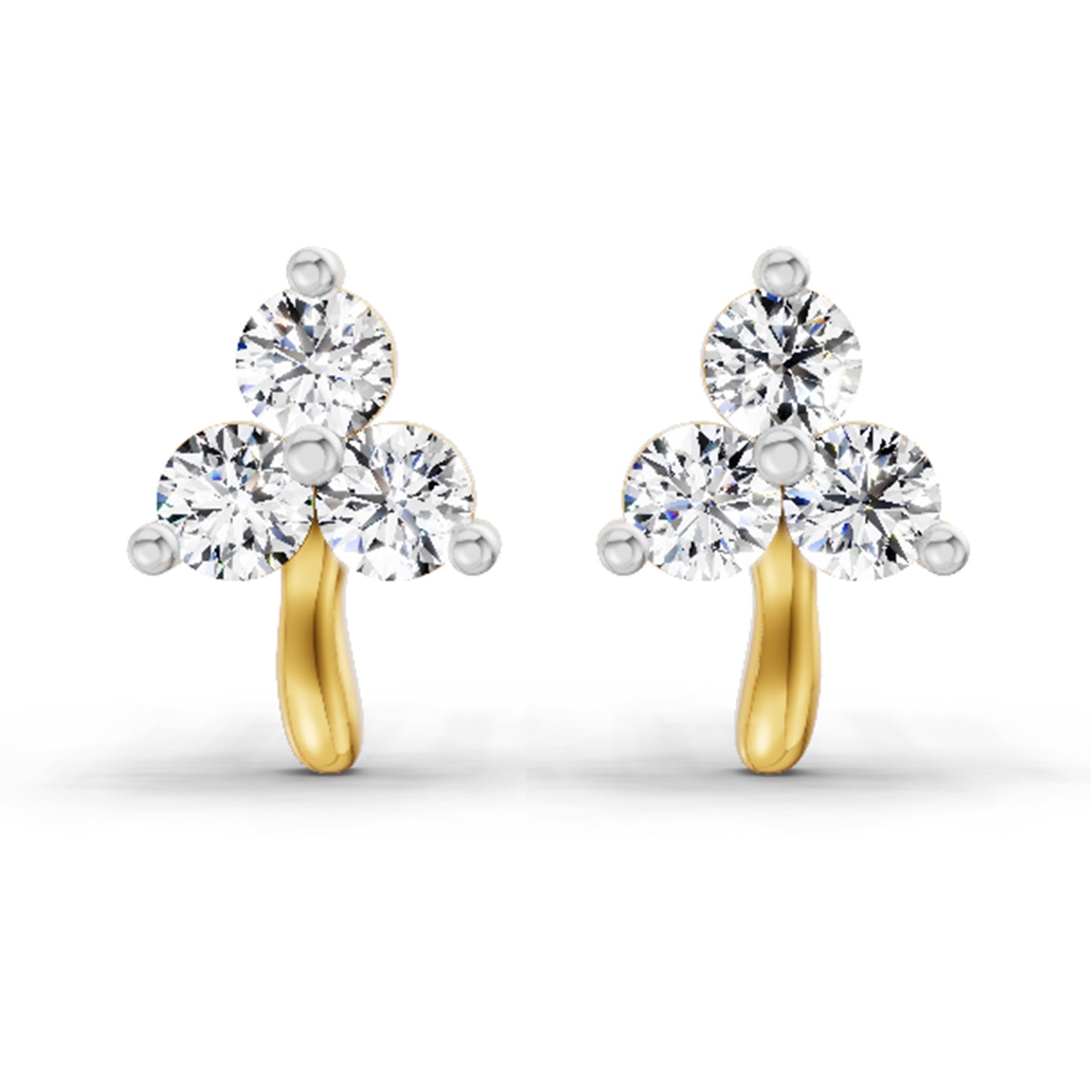 0.52 Carat 3 Stone Diamond Stud Earrings 14K