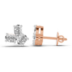 1 Carat Oval Shape 3 Stone Diamond Stud Earrings 14K - Rose Gold
