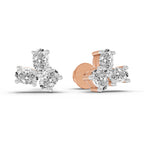 1 Carat Oval Shape 3 Stone Diamond Stud Earrings 14K - Rose Gold
