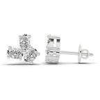 1 Carat Oval Shape 3 Stone Diamond Stud Earrings 14K - White Gold