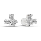 1 Carat Oval Shape 3 Stone Diamond Stud Earrings 14K - White Gold