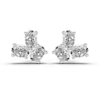 1 Carat Oval Shape 3 Stone Diamond Stud Earrings 14K - White Gold
