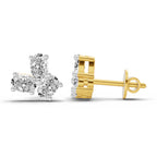 1 Carat Oval Shape 3 Stone Diamond Stud Earrings 14K