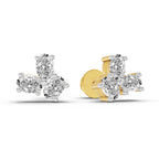1 Carat Oval Shape 3 Stone Diamond Stud Earrings 14K