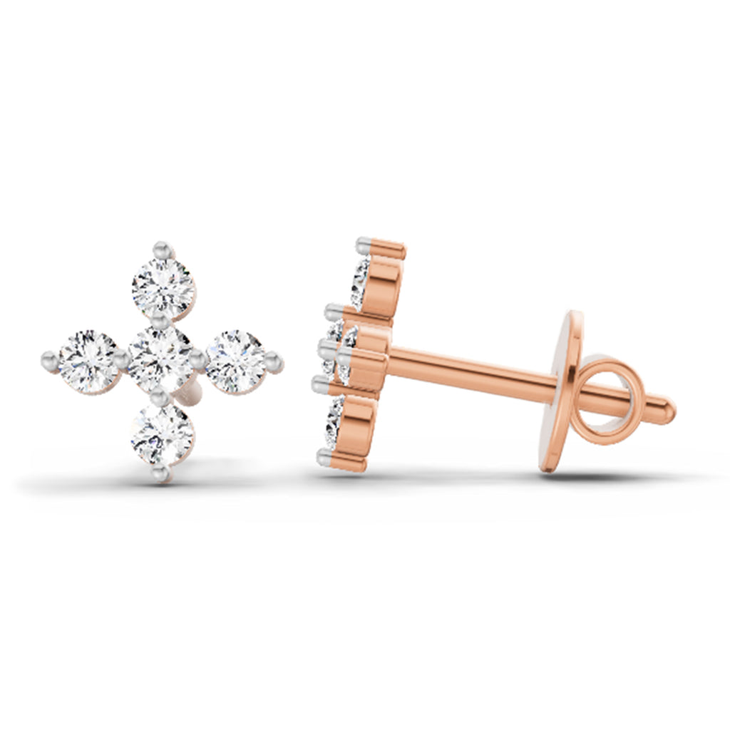 0.37 Carat Diamond Floral Stud Earrings 14K - Rose Gold