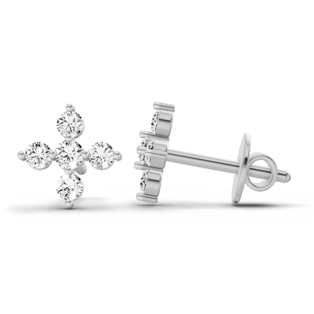 0.37 Carat Diamond Floral Stud Earrings 14K - White Gold