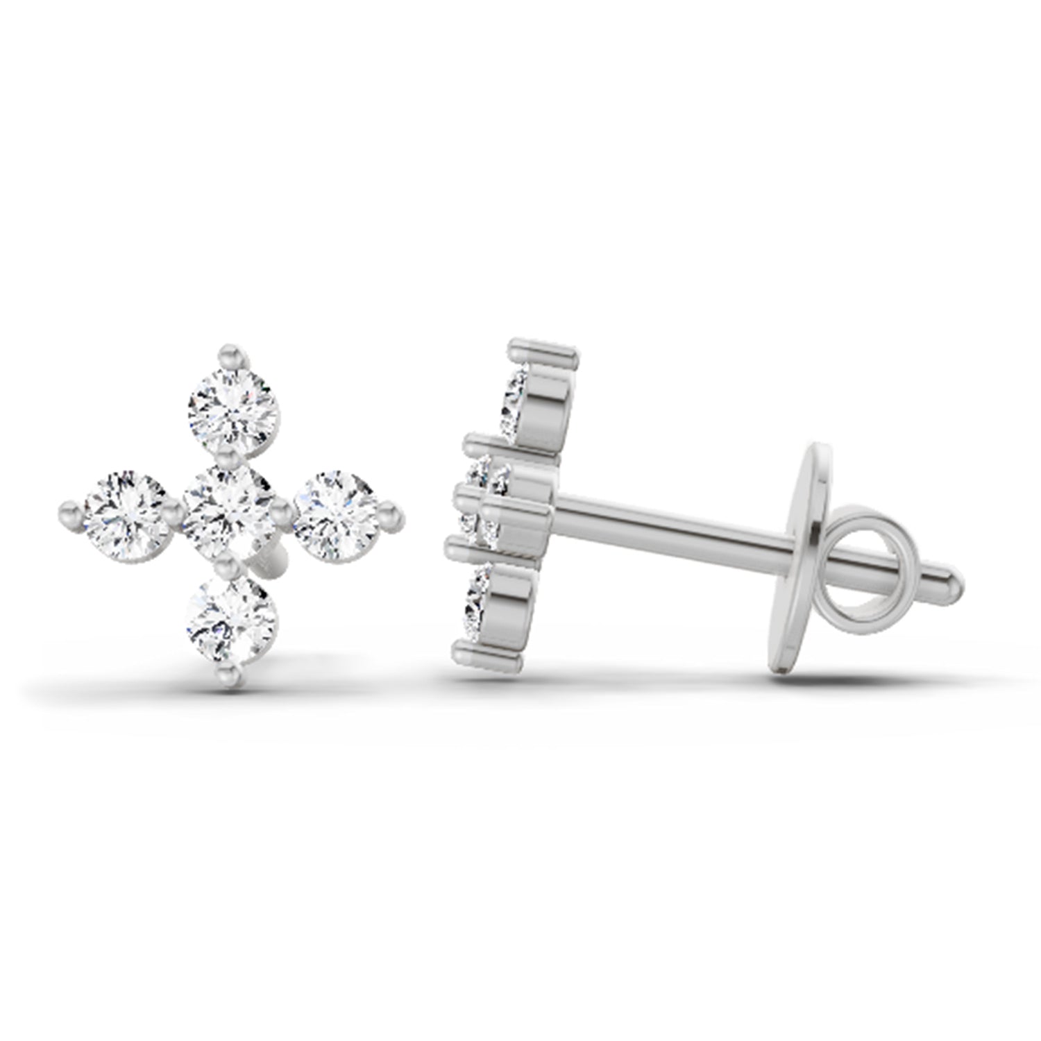 0.37 Carat Diamond Floral Stud Earrings 14K - White Gold