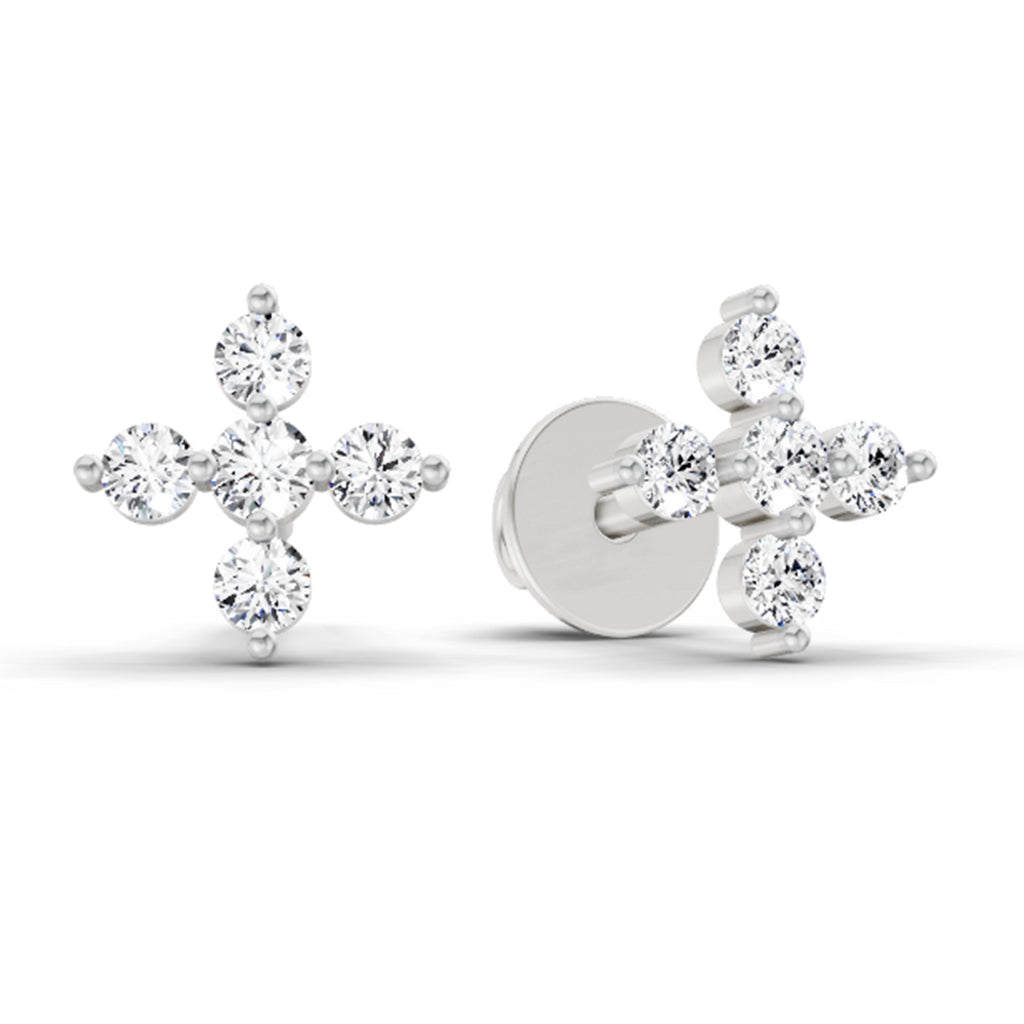 0.37 Carat Diamond Floral Stud Earrings 14K - White Gold