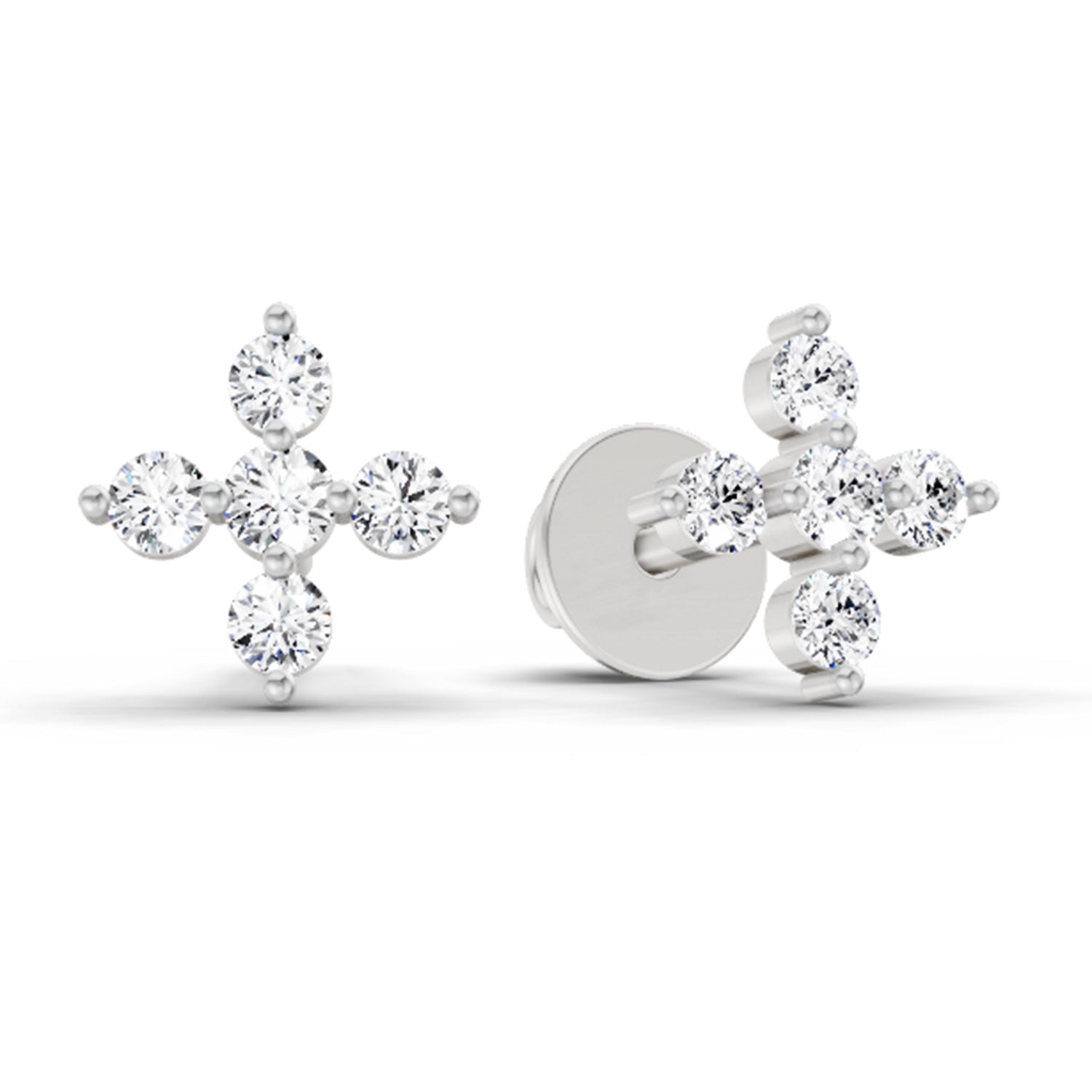 0.37 Carat Diamond Floral Stud Earrings 14K - White Gold
