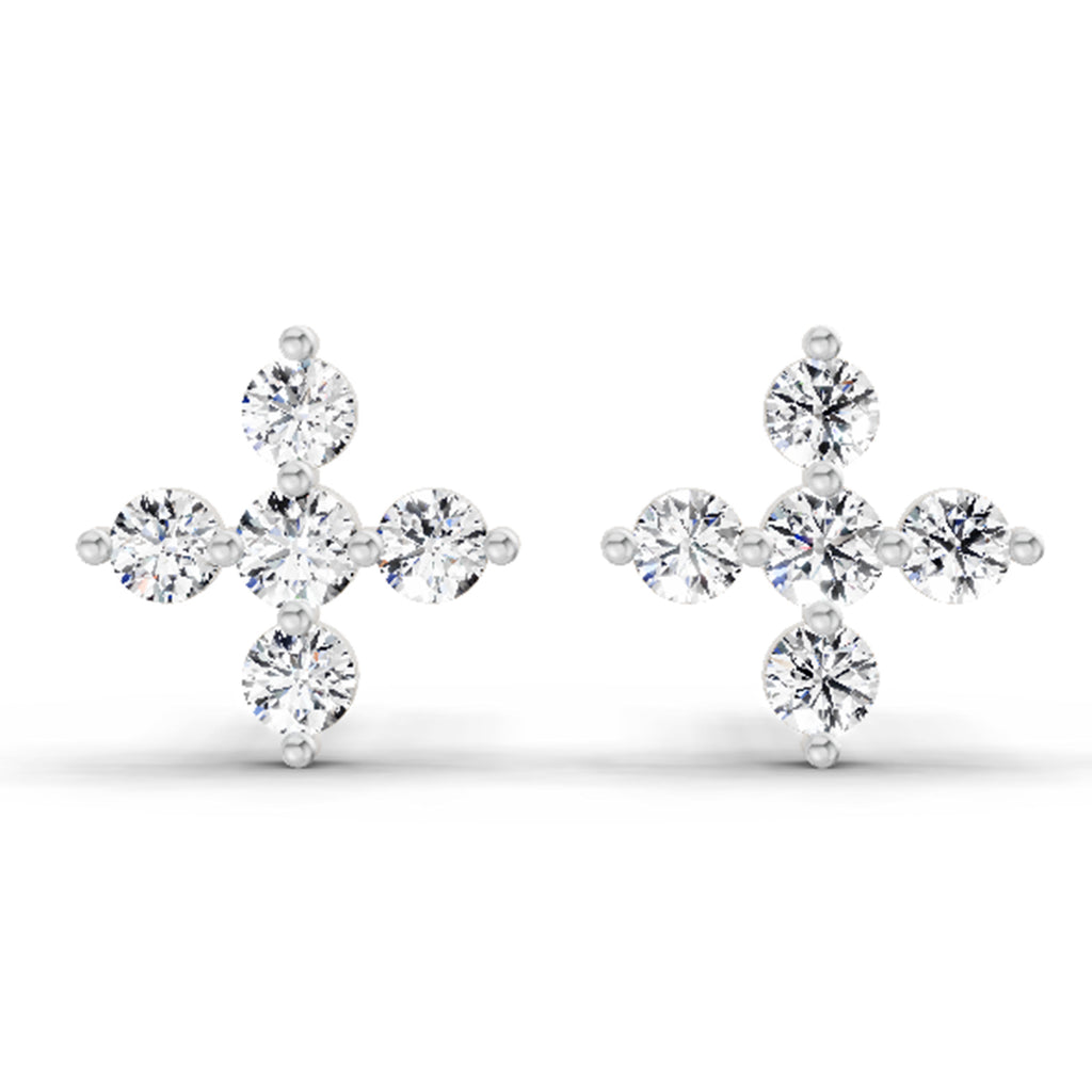 0.37 Carat Diamond Floral Stud Earrings 14K - White Gold