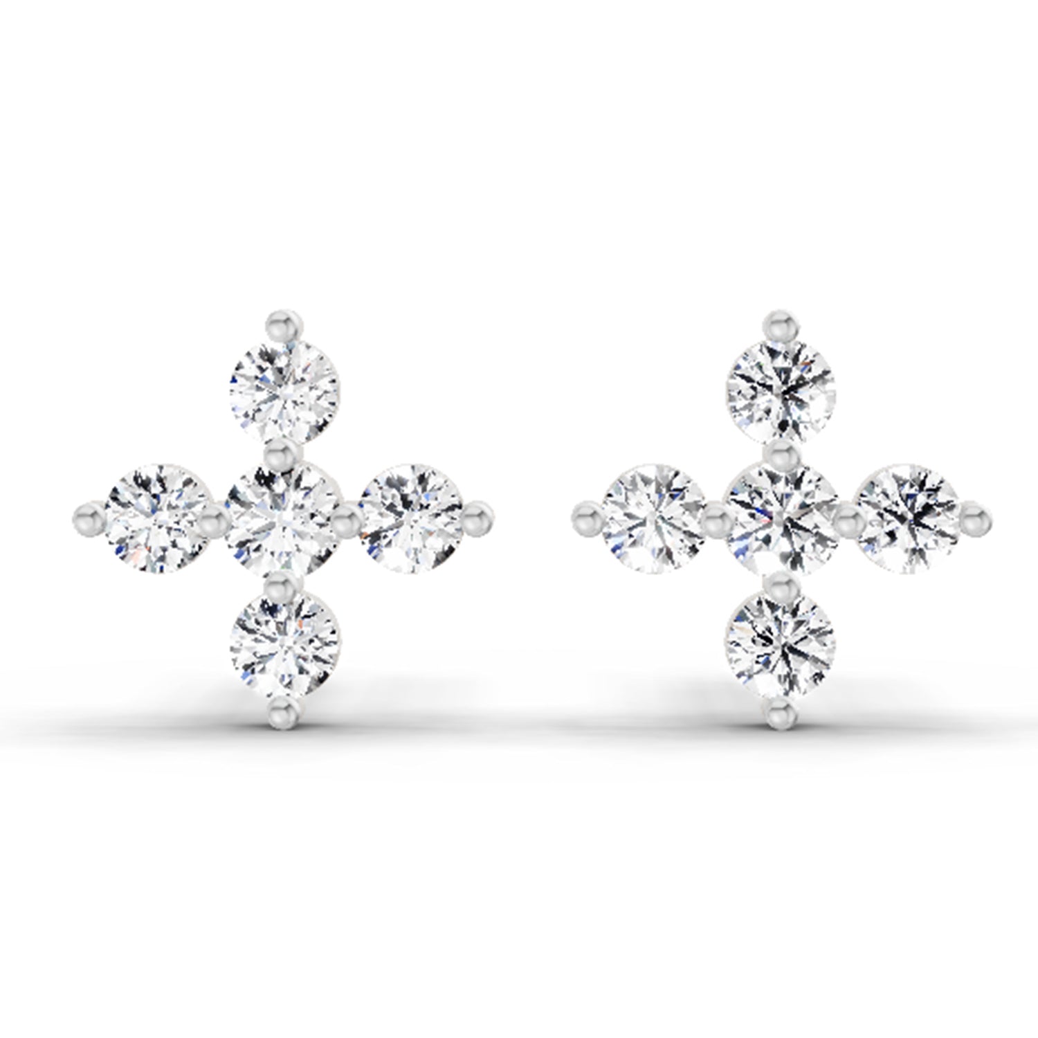 0.37 Carat Diamond Floral Stud Earrings 14K - White Gold