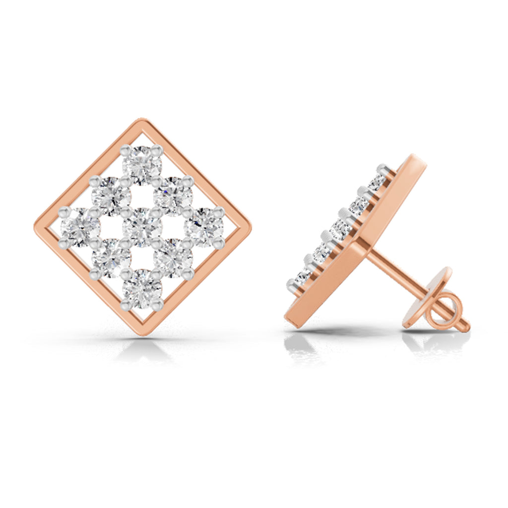 1 Carat Diamond Square Cluster Stud Earrings 14K Sparkles - Rose Gold