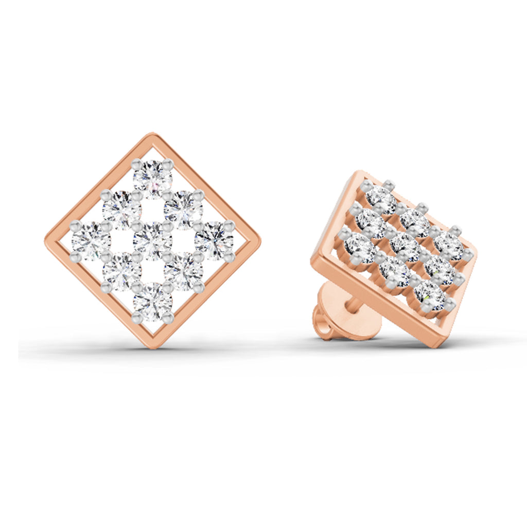 1 Carat Diamond Square Cluster Stud Earrings 14K Sparkles - Rose Gold