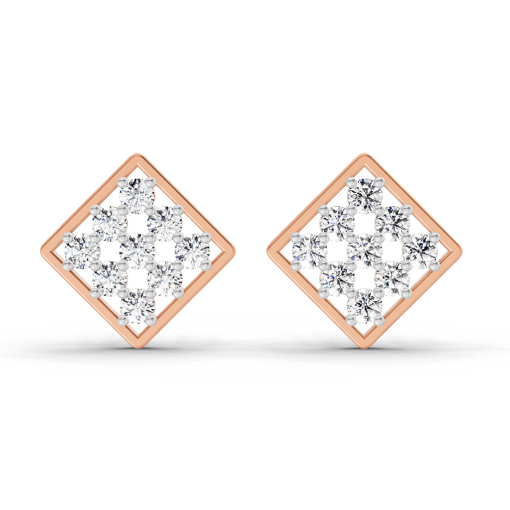 1 Carat Diamond Square Cluster Stud Earrings 14K Sparkles - Rose Gold
