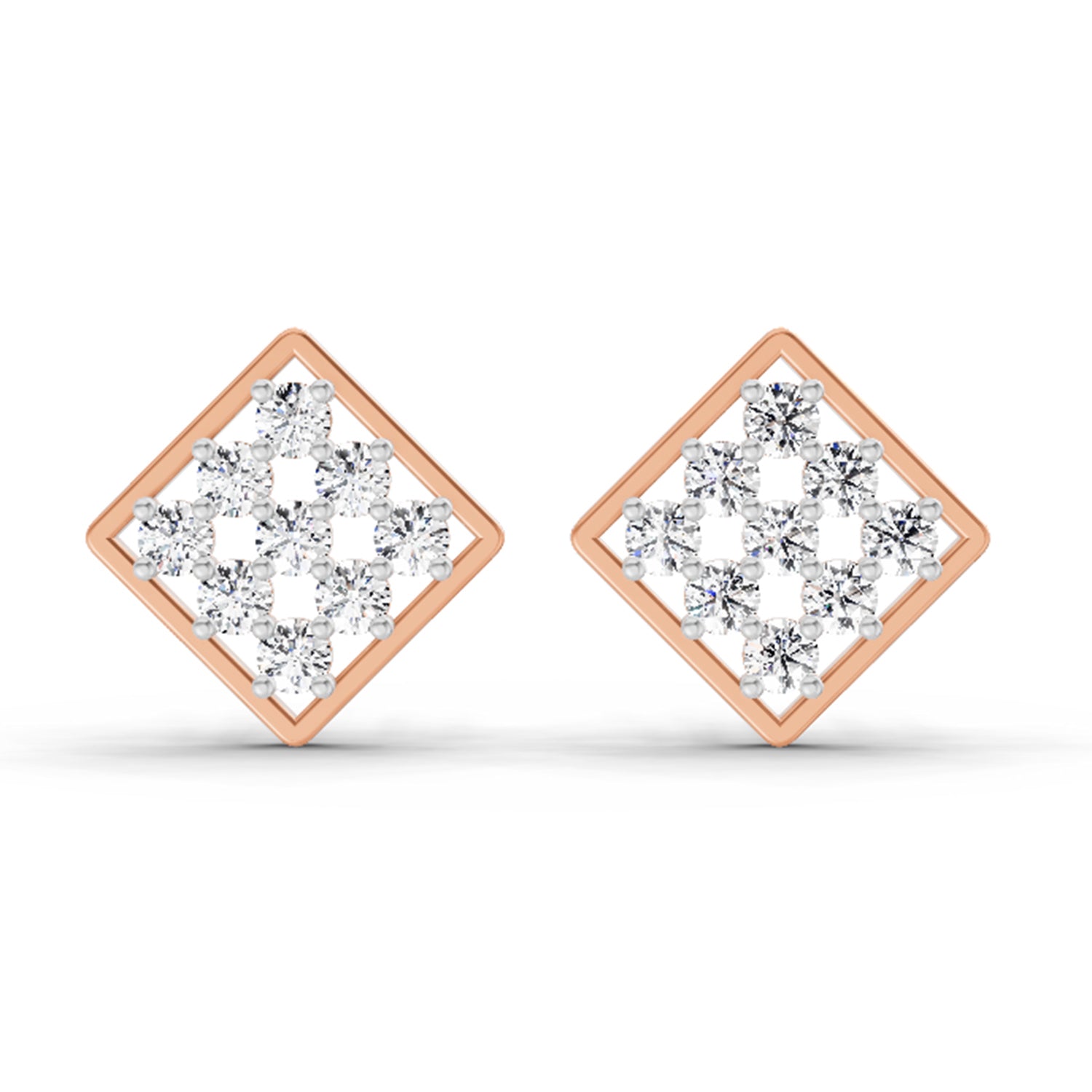 1 Carat Diamond Square Cluster Stud Earrings 14K Sparkles - Rose Gold