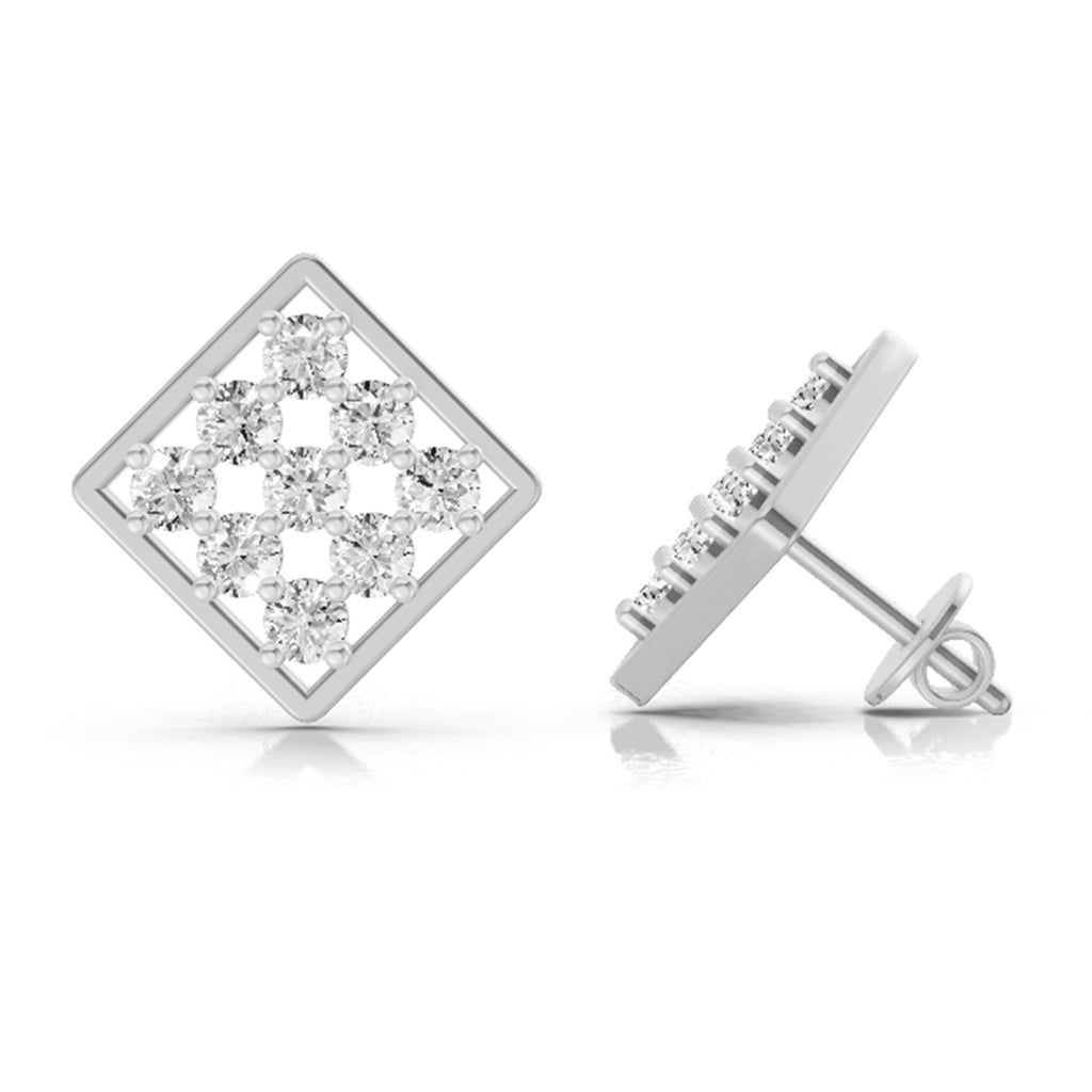 1 Carat Diamond Square Cluster Stud Earrings 14K Sparkles - White Gold