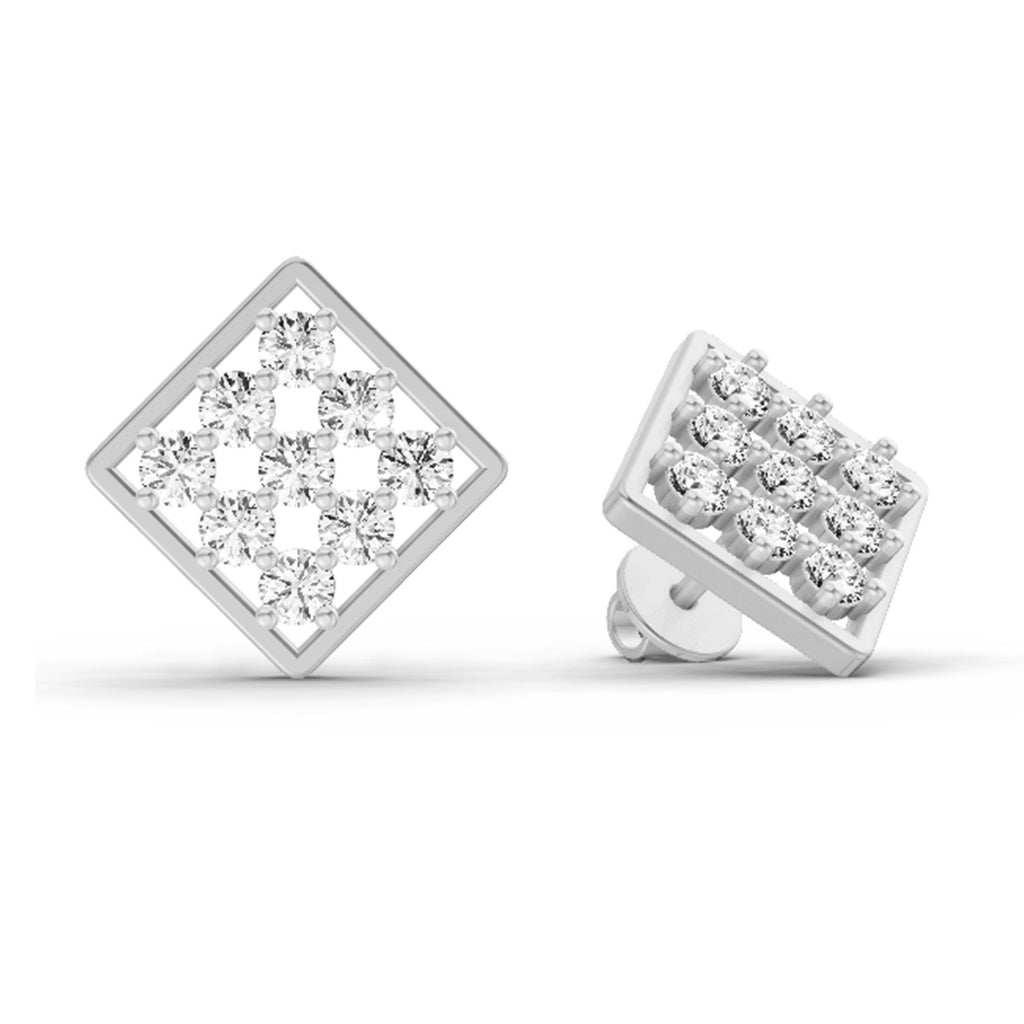 1 Carat Diamond Square Cluster Stud Earrings 14K Sparkles - White Gold