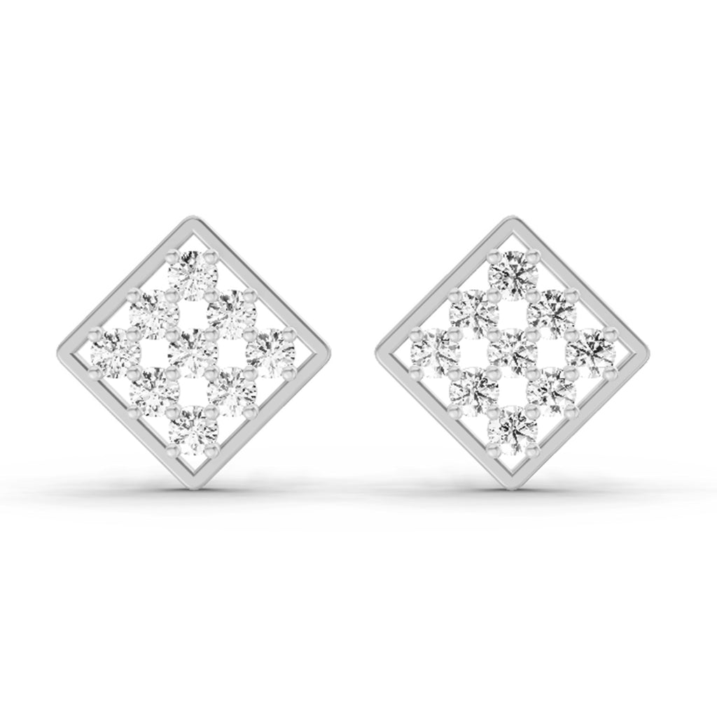 1 Carat Diamond Square Cluster Stud Earrings 14K Sparkles - White Gold