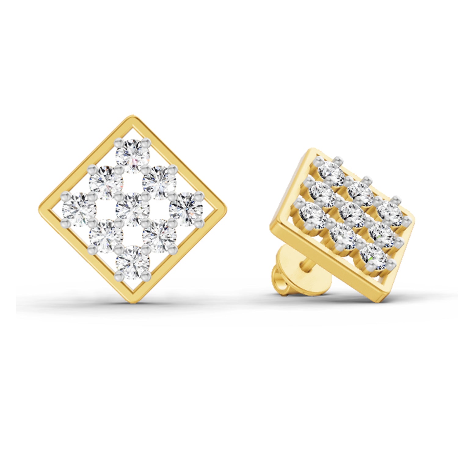 1 Carat Diamond Square Cluster Stud Earrings 14K Sparkles