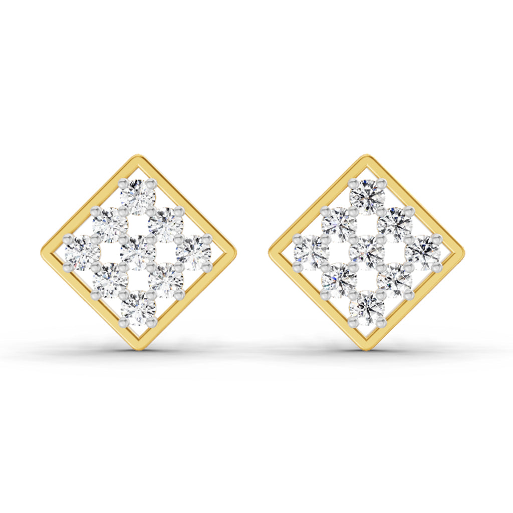 1 Carat Diamond Square Cluster Stud Earrings 14K Sparkles