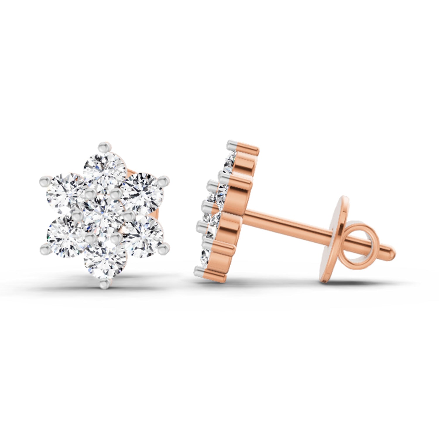 0.97 Carat Diamond Floral Cluster Stud Earrings 14K Sparkles - Rose Gold