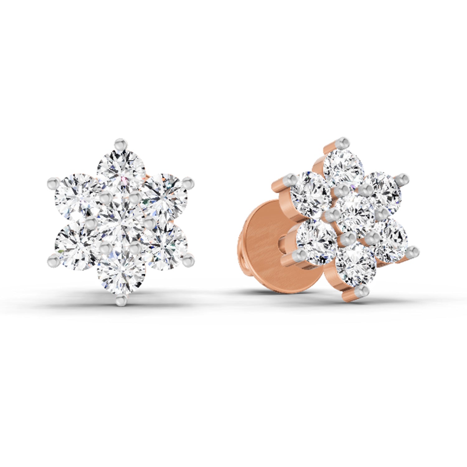 0.97 Carat Diamond Floral Cluster Stud Earrings 14K Sparkles - Rose Gold