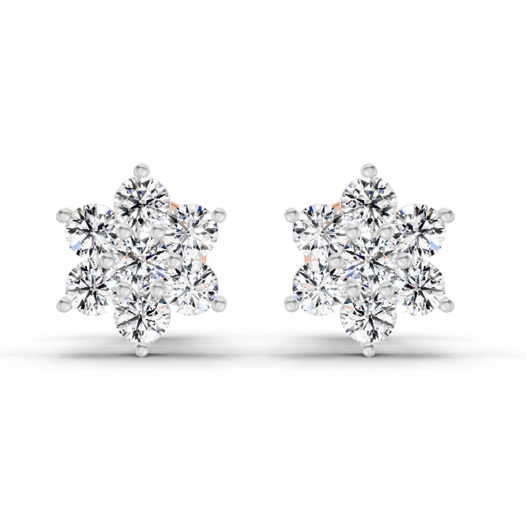 0.97 Carat Diamond Floral Cluster Stud Earrings 14K Sparkles - Rose Gold