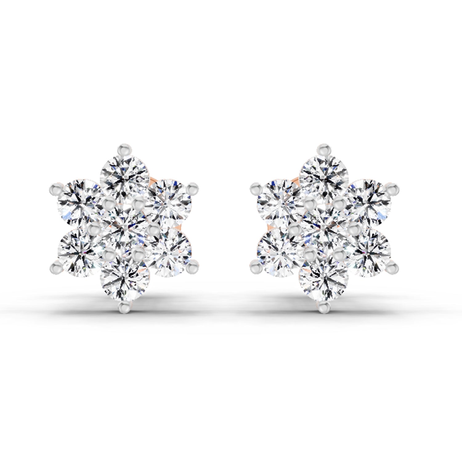 0.97 Carat Diamond Floral Cluster Stud Earrings 14K Sparkles - Rose Gold