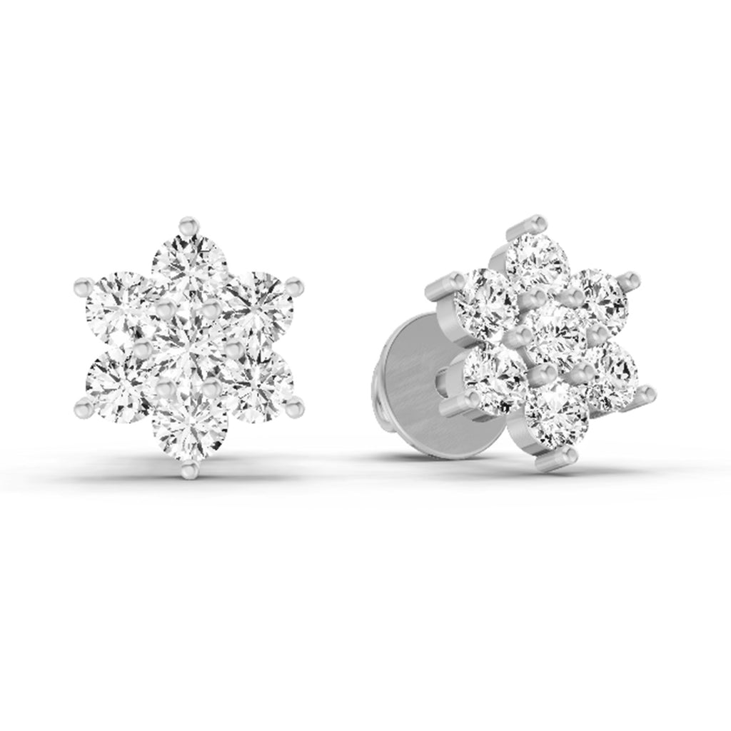 0.97 Carat Diamond Floral Cluster Stud Earrings 14K Sparkles - White Gold