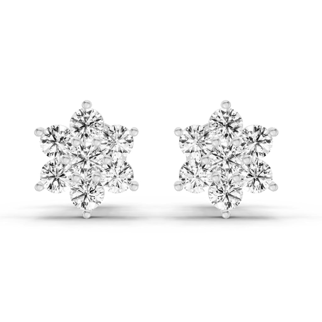 0.97 Carat Diamond Floral Cluster Stud Earrings 14K Sparkles - White Gold