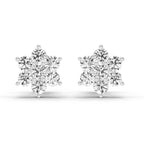 0.97 Carat Diamond Floral Cluster Stud Earrings 14K Sparkles - White Gold