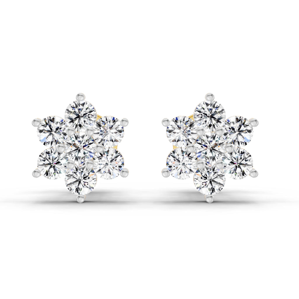 0.97 Carat Diamond Floral Cluster Stud Earrings 14K Sparkles