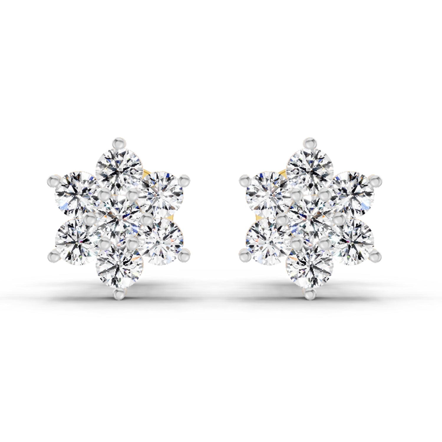 0.97 Carat Diamond Floral Cluster Stud Earrings 14K Sparkles