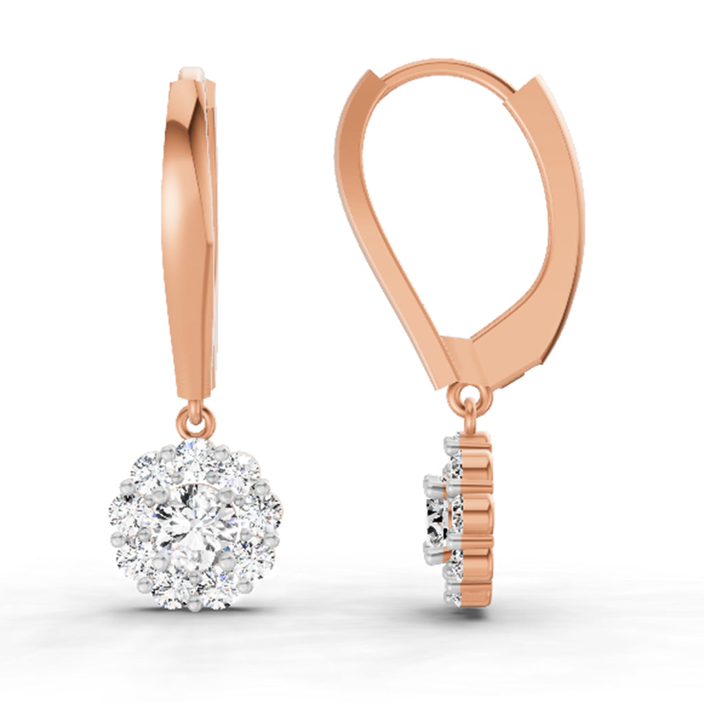 0.90 Carat Diamond Halo Drop Earrings 14K - Rose Gold
